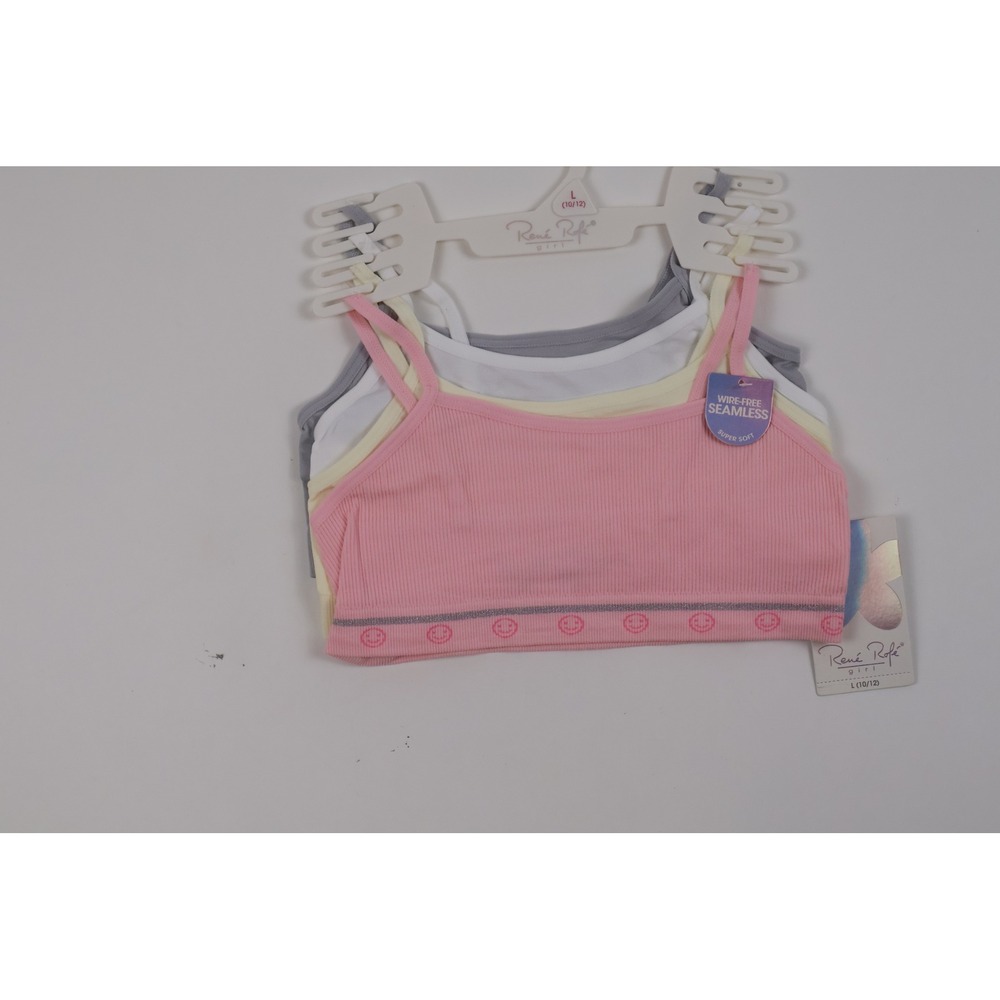 Rene Rofe Girls Bralette 4 Pack Seamless Pink Gray White Yellow Large 10/12 NWT